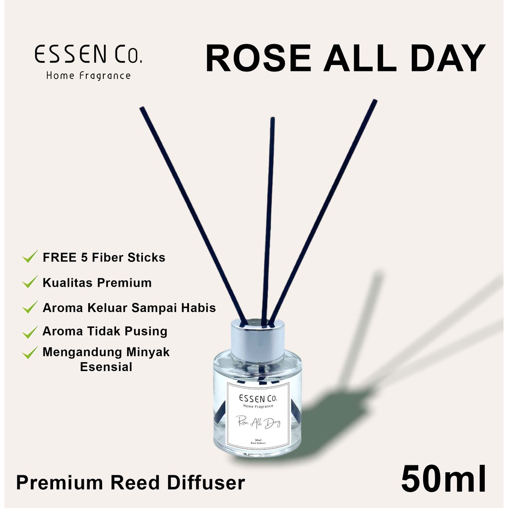 Essen Co Reed Diffuser Aromatherapy Rose All Day Pengharum Pewangi Ruangan Aromaterapi Bunga Mawar 50ml