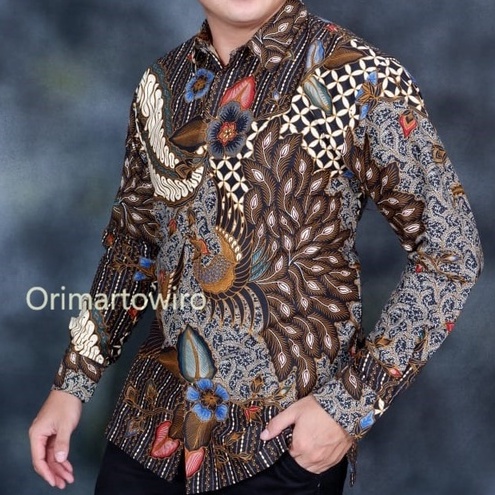 Batik pria lengan panjang modern  BIRU HITAM ORIGINAL BAJU PREMIUM KEKINIAN BATIK SOLO MURAH TERBARU