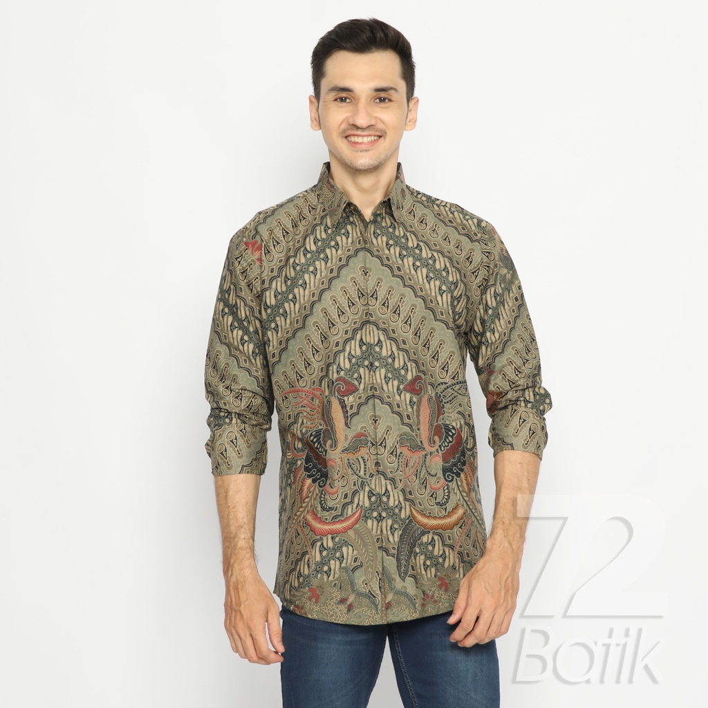 BATIK COUPLE MODERN Kemeja Rok Lilit Instan Batik Pria Lengan Panjang Premium Motif Parang Seling Kusumo Hijau Terang 728767 Cap 72 - Baju Kemeja Atasan Pakaian Batik Couple Cople Pria Cowok Laki Laki Remaja Keluarga Lengan Panjang Modern Slimfit Premium