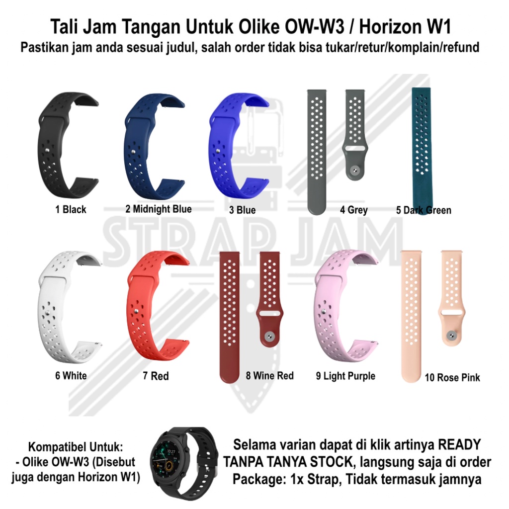 NIKE POLOS Tali Jam Olike OW-W3 Horizon W1 - Strap 20mm Rubber Silikon Breathable