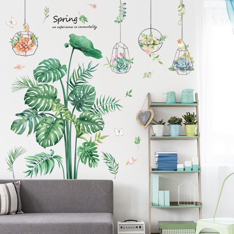 Q 47 WALLSTICKER WALLSTIKER WALLPAPER WALPAPER WALL STICKER STIKER DINDING POT DAUN PISANG PALEM KAKTUS Q47 MONSTERA MONTERA HIJAU PAPER LEAF CAFE DEKORASI RUMAH RUANG TAMU WALSTICKER KERAMIK PINTU JENDELA KACA KAMAR MANDI KRAMIK LEMARI DAPUR KITCHEN 3d