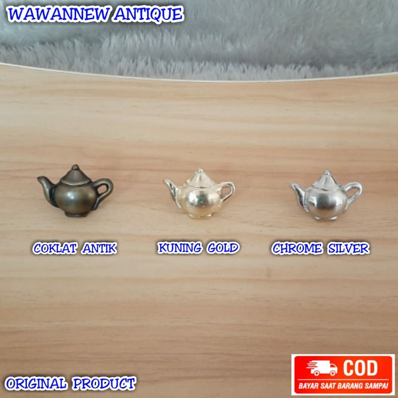 Knop Laci / Tarikan Laci Lemari Jendela Pintu Kitchen Set Kuningan Antik Murah Motif Teko Ceret