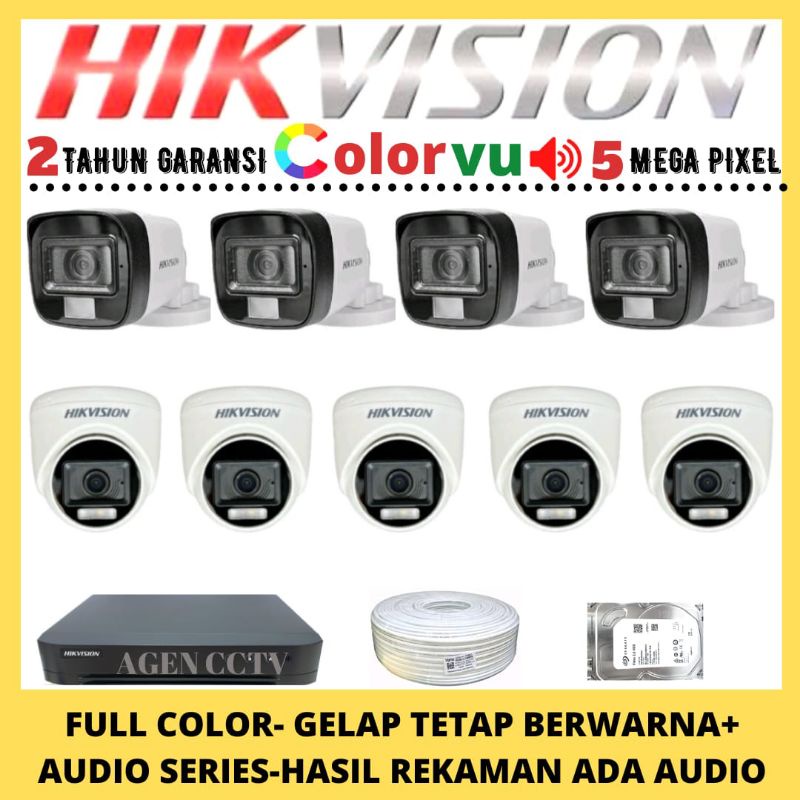 PAKET CCTV HIKVISION COLORVU  5MP 16 CHANNEL 9 KAMERA AUDIO FULL COLOR