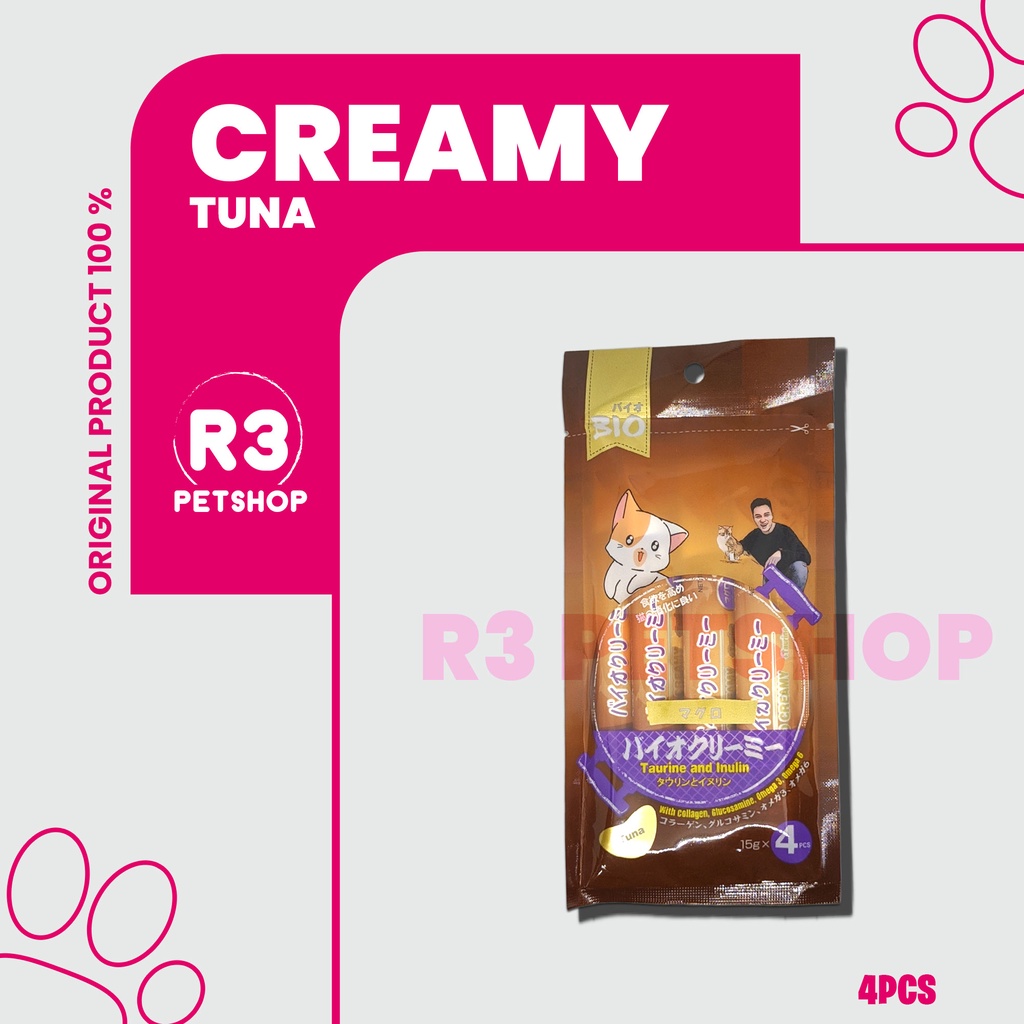 Snack Kucing Bio Creamy All Varian 15gr x 4pcs -  Cemilan Kucing