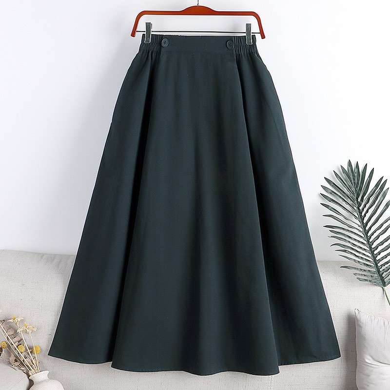 SKIRT PANJANG KOREA - NATHAS SKIRT POLOS LINEN SIZE BESAR KANCING KERUT - BAWAHAN WANITA JUMBO<-Navy