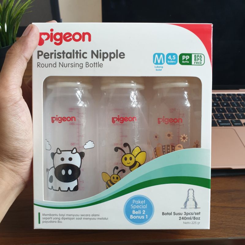 BELI 2 BONUS 1 Botol Susu Pigeon 240ml | 120ml Size S 0+ | M 4,5 Bulan+ Peristaltic Nipple Pket Hemat 3 Botol