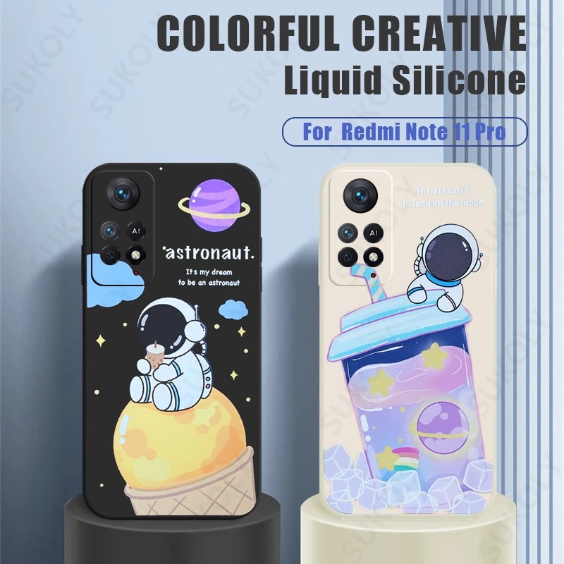 XIAOMI Case Bentuk Kotak Desain Astronot Es Krim NFC X3 Pro Poco M3 M2 Redmi Note 7 Pro Note 8 Pro Note 9 Pro Note 10 Pro Note 11 Pro Redmi 8 9 10 9A 9T 9T 9T