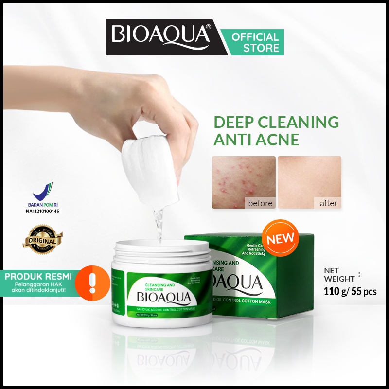 BIOAQUA Salicylic Acid Oil Control Cotton Mask 110g/55pcs skincare acne Facial Cotton Pad / Kapas Tipis Pembersih