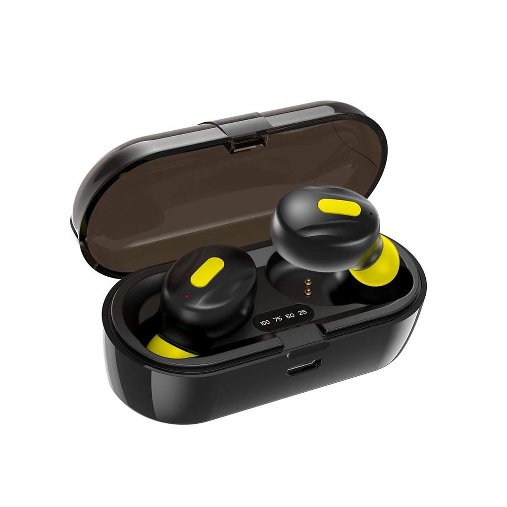 WeCool Moonwalk Mini Bluetooth Earphones Earbud dengan Casing Pengisian Magnetik IPX5 Earphone Nirkabel dengan Indikator Baterai Digital untuk Suara Tajam Earphone Bluetooth untuk Olahraga Aman Fit-yellow/kuning