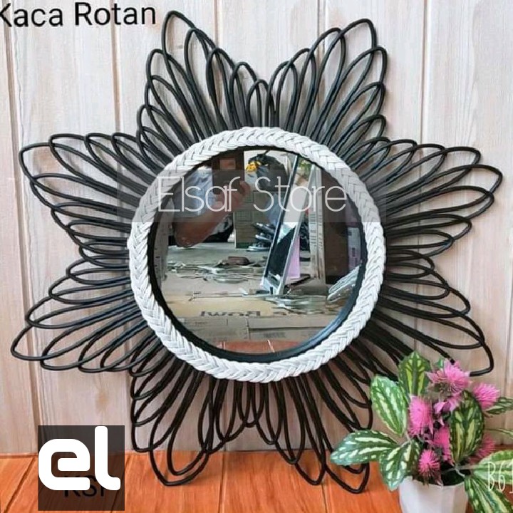 mirror Cermin Rotan ~ Cermin dinding/cermin aesthetic decor / Cermin Matahari