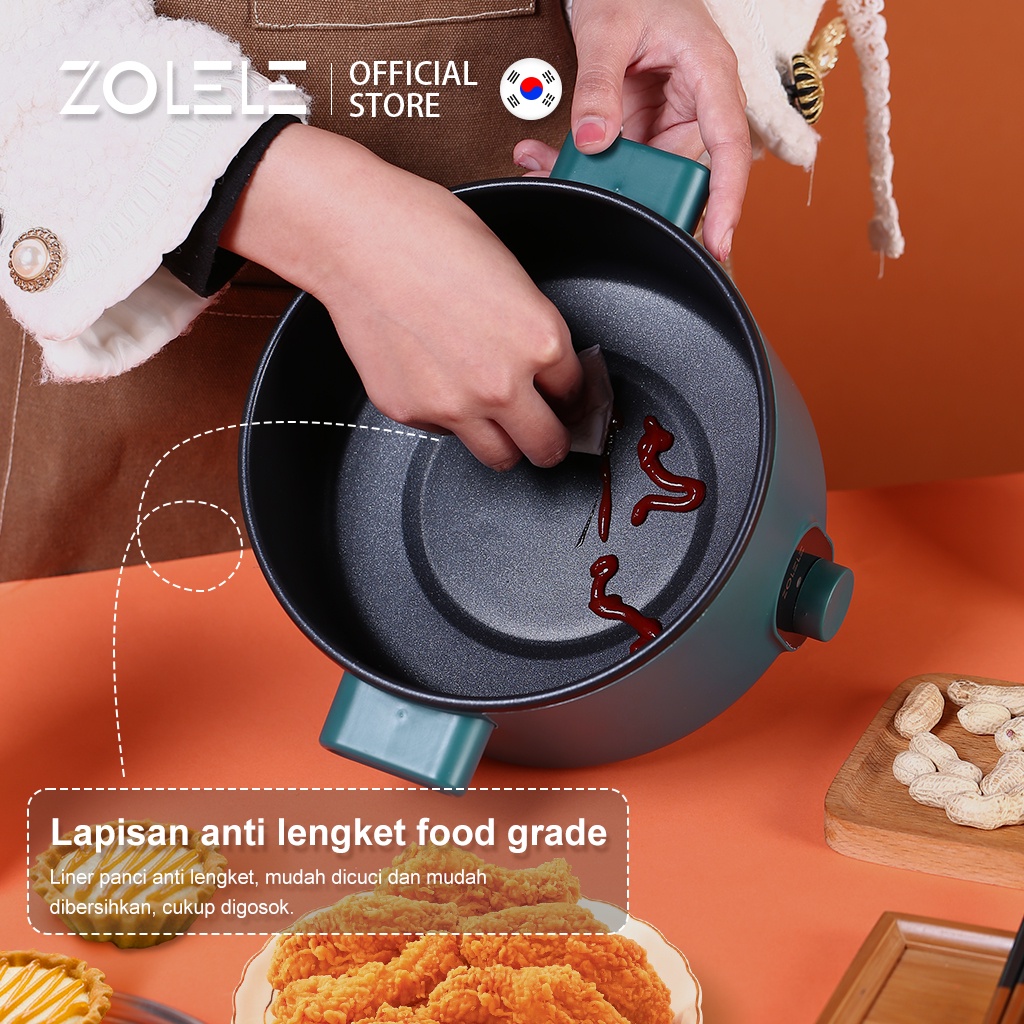 ZOLELE Panci Listrik Multifungsi 3 In 1 Electric Cooker Pot Panci Presto Penanak Nasi Cooker Magiccom Low Carbo Kecil Portable Digital Non Stick Steamer Food Cooker Fry Pan Kukus Deep Fryer Steamer ZC002