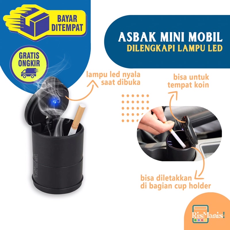 LED LIGHT CAR ASHTRAY - Asbak Mini Rokok Serbaguna Tempat Koin Uang Receh Lampu LED Praktis Efisien