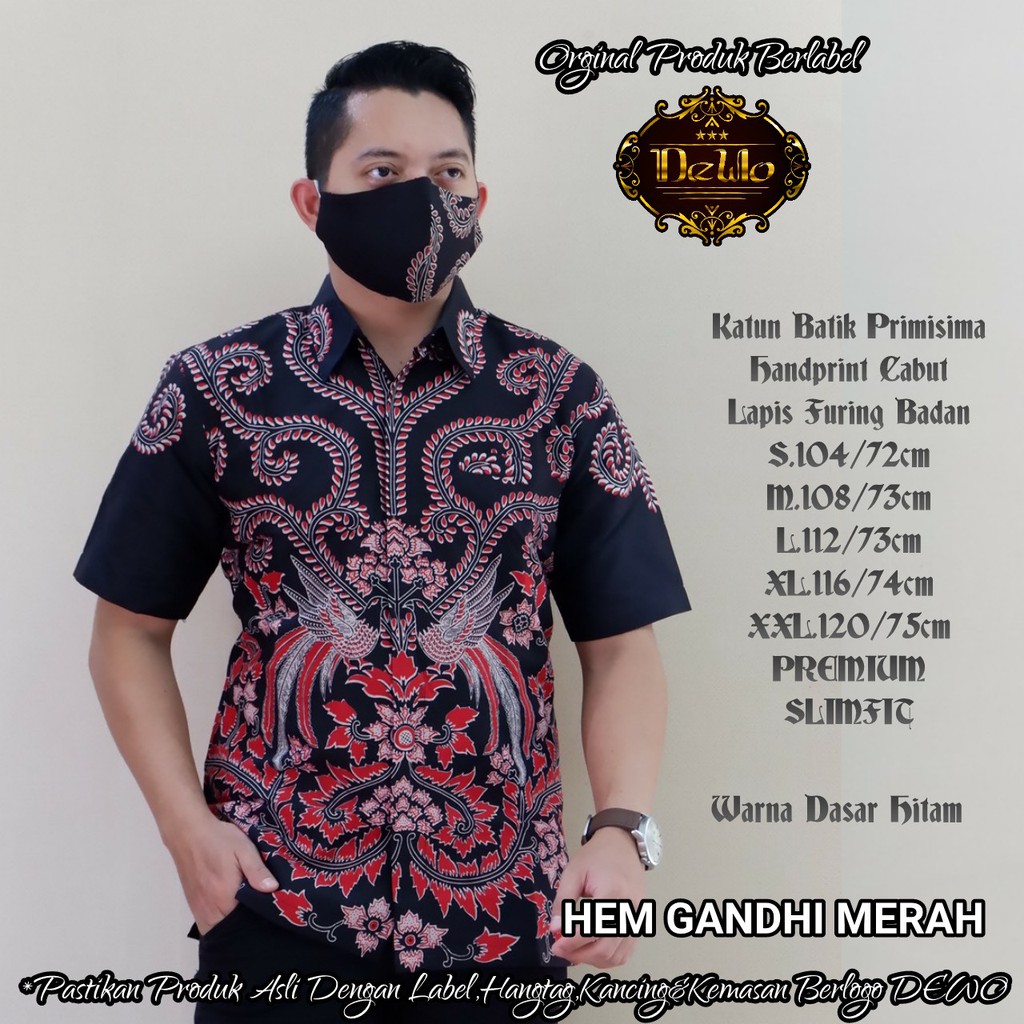 GANDHI MERAH Kemeja Batik Pria Lengan Pendek | Hem Batik Pria FULL FURING DeWo