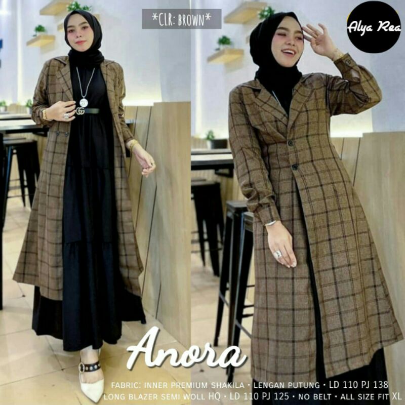 ANORA SET WANITA | DRESS KUNTUNG DAN LONG BLAZER