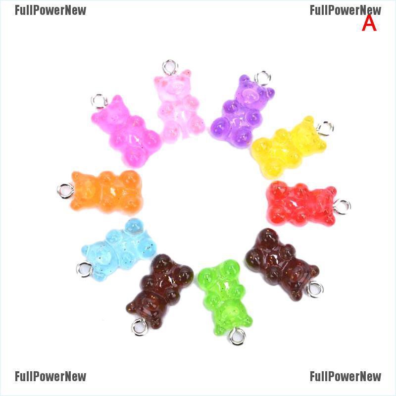 [FULLのJY] 10Pcs/Set  Acrylic Candy Color Bear Charms Pendants DIY Jewelry Making Craft