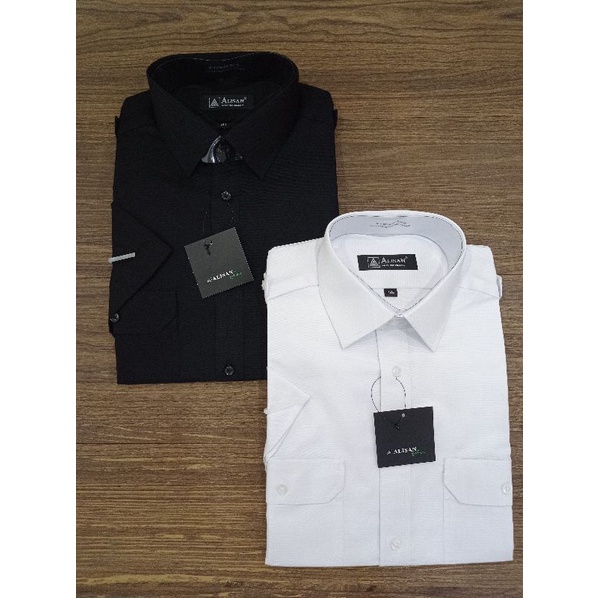 Kemeja Alisan Polos Pangkat Putih/Hitam Pilot Pendek Regular