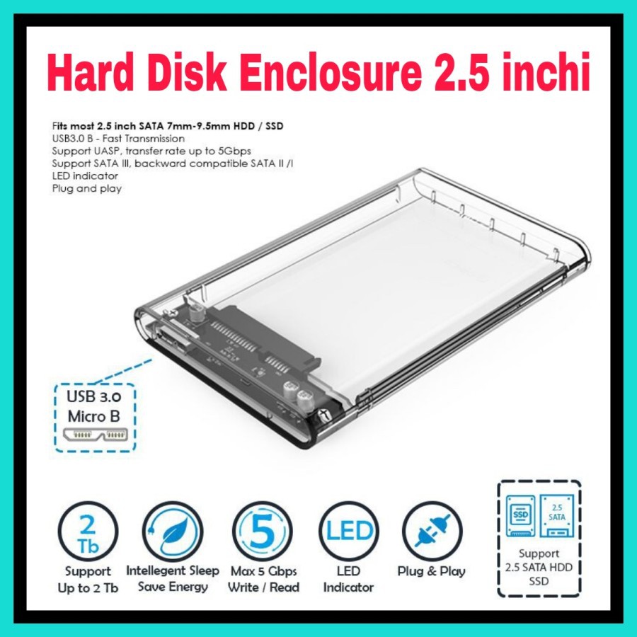 NA - Hdd Enclosure Tranparent 2.5 SATA Vivan External Usb 3.0 VSHD1