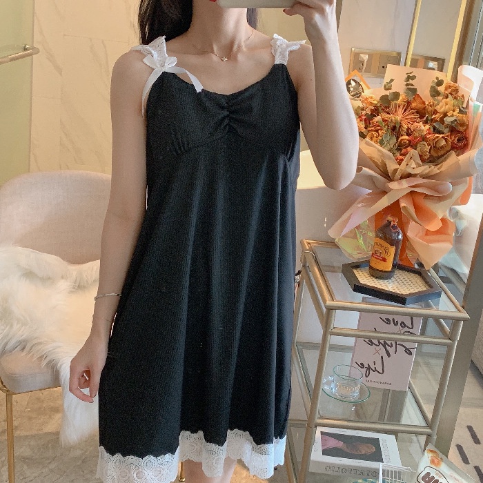 Dress Sweet Import Pink Hijau Hitam Macaron French Cute Dress Santai Dress Tidur