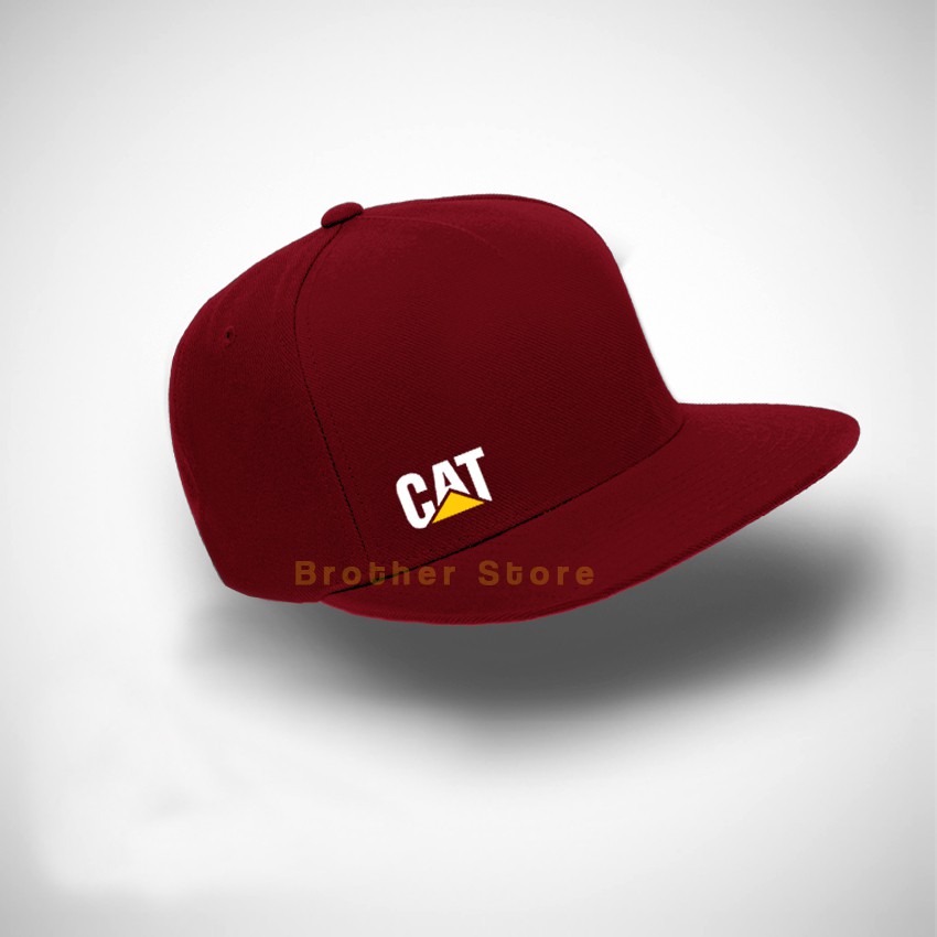 Topi Snapback  Cat Logo Little  White Yellow - Maroon Premium