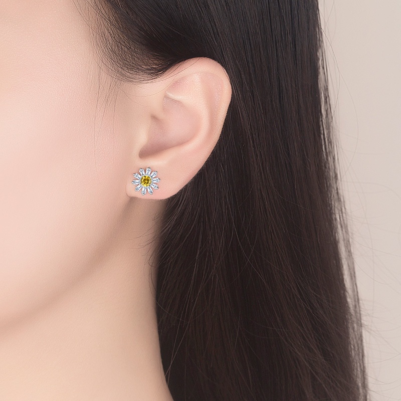 Anting Perak 925 Wanita Bunga Daisy Fashion Perhiasan/Subang Telinga anting perempuan