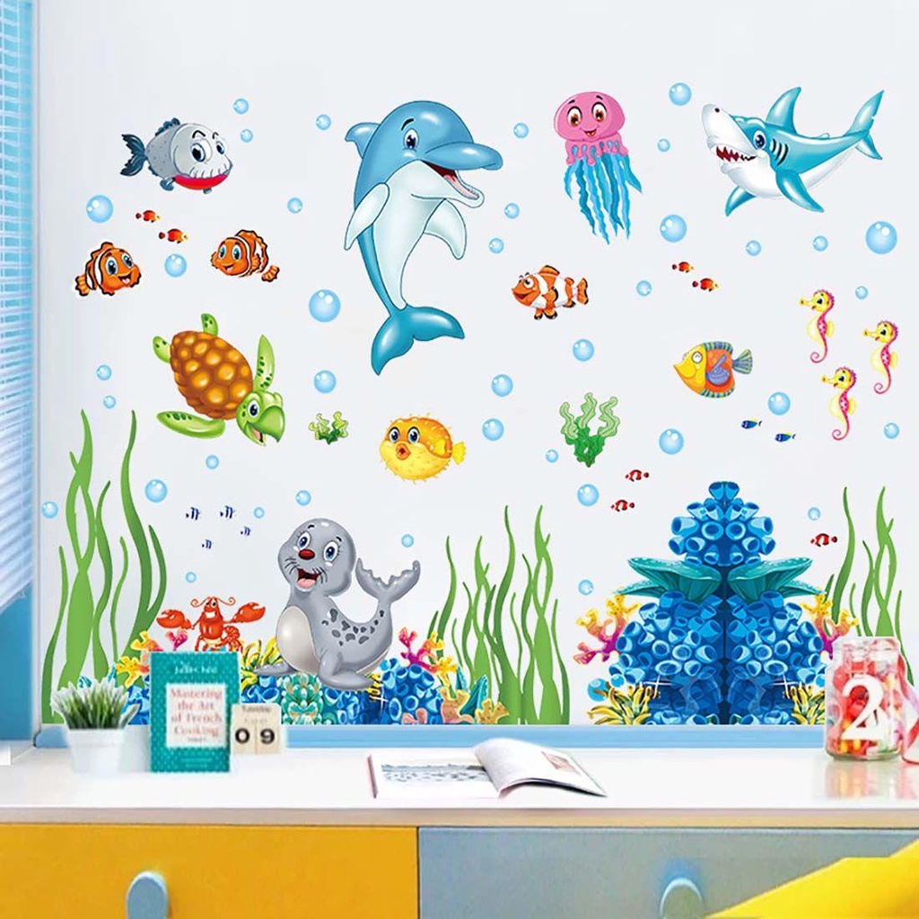 R-flower The Underwater World Wall Sticker Murals Art Rumput Laut Rumah Kamar Mandi Ruang Kantor Hippocampus