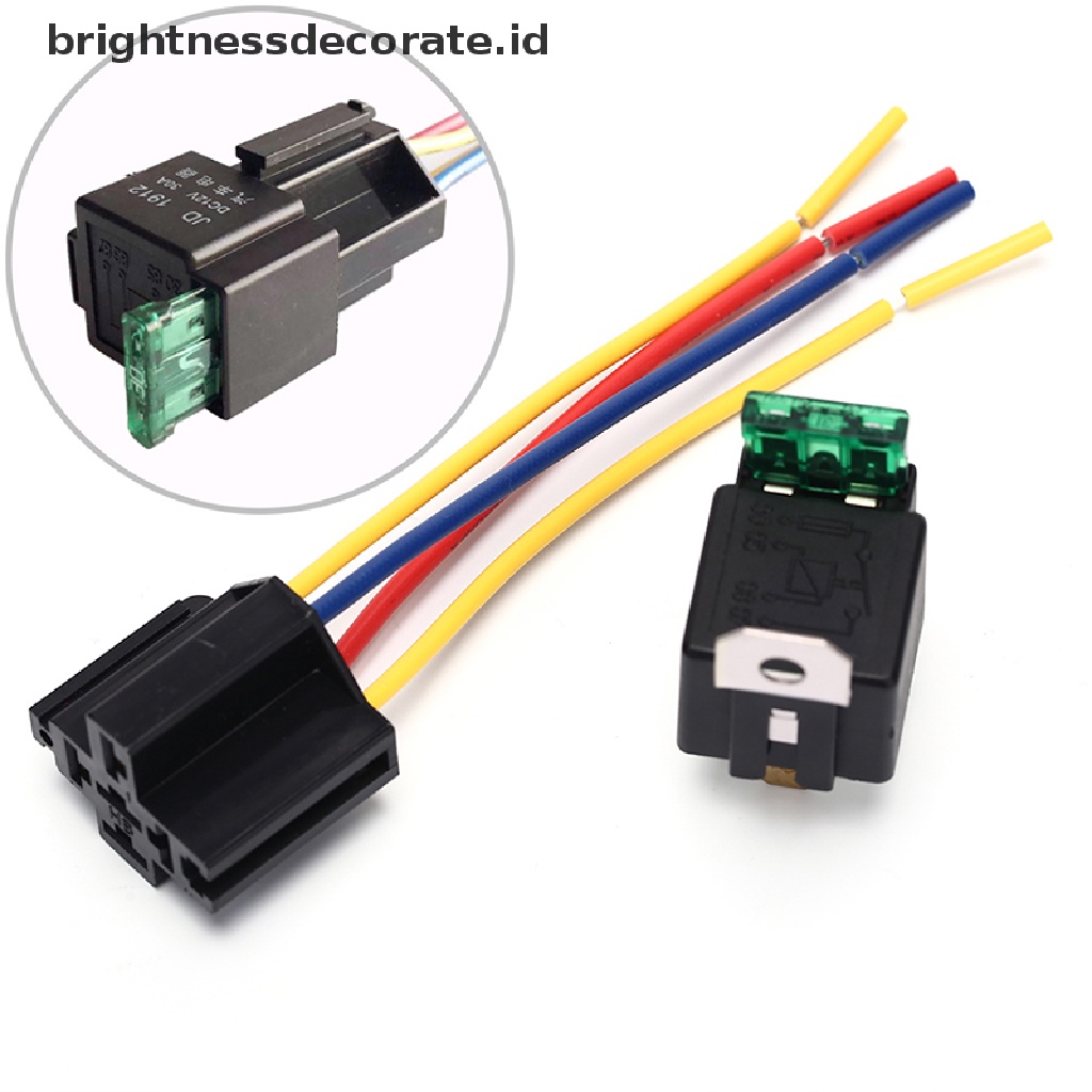 1 Pc Holder Relay Harness 4 Pin 40a / 12v Tahan Air Dengan Soket Relay Untuk Mobil