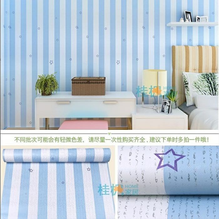 Walpaper Dinding Wallpaper Stiker Dinding Motif Salur Biru Bintang Warna Soft Wallpaper Ruang Tamu Aesthetic GH078