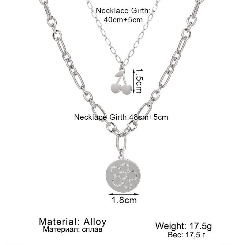 Kalung Rantai Klavikula Lapisan Ganda Bahan Titanium Steel Dengan Liontin Bunga Cherry Untuk Wanita