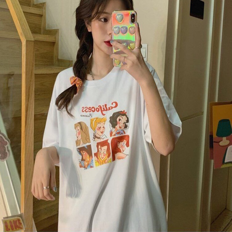 EUNII T-shirt Lengan Pendek Anime Kartun Korean Style/Kaos Atasan Wanita/Baju Kaus Oversize Wanita