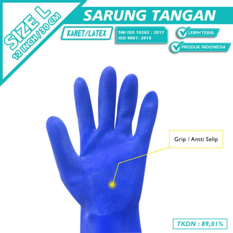 TERLARIS SARUNG TANGAN KARET  TERMURAH SARUNG TANGAN CUCI PIRING 12 INCH WARNA BIRU