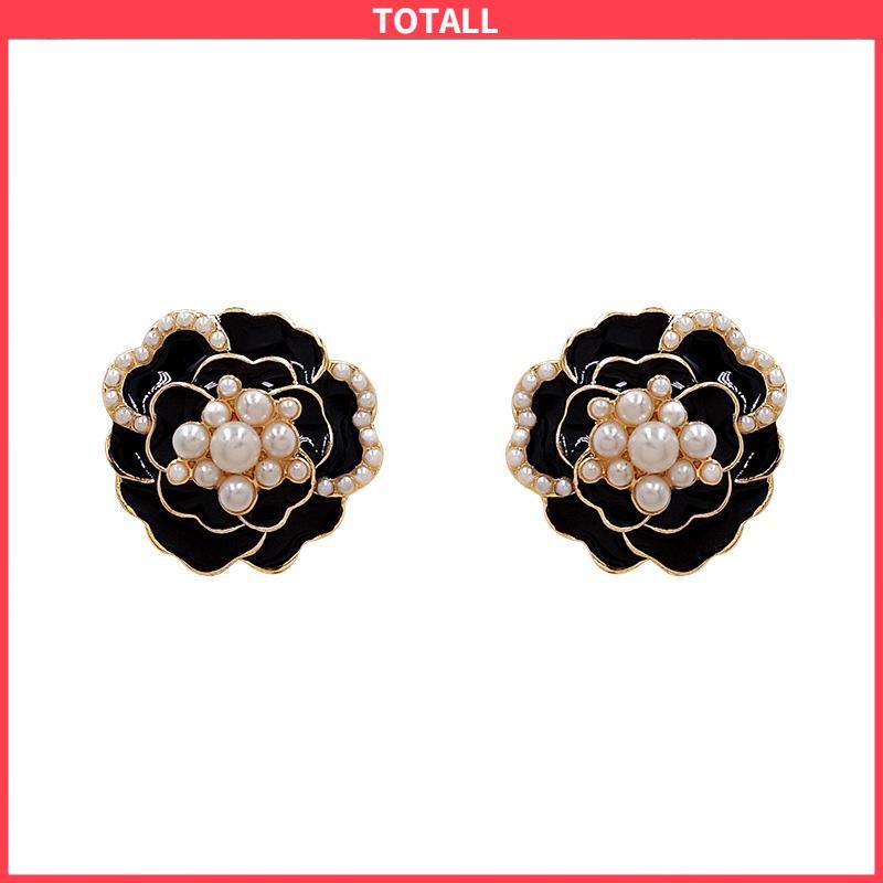 COD 925 anting-anting mutiara Camellia Retro anting-anting bunga berlian-Totall