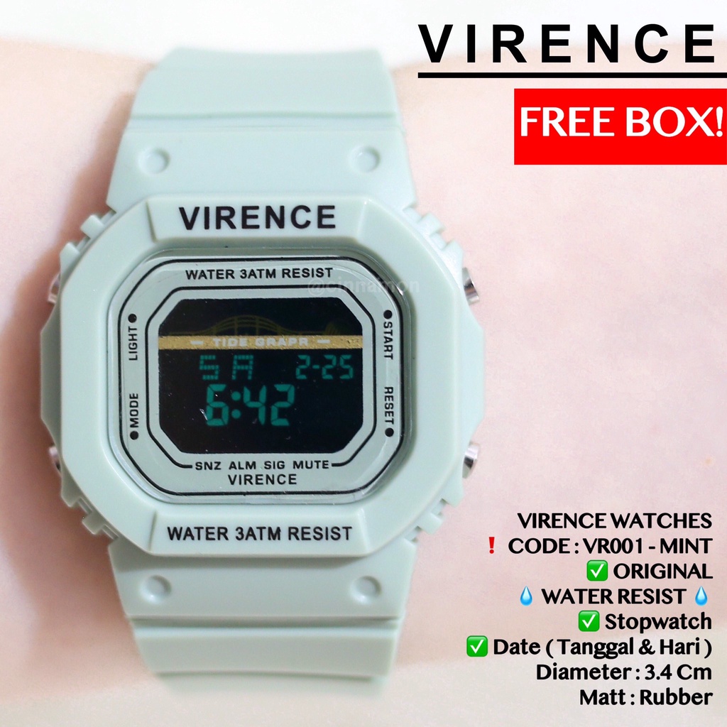 Jam tangan VIRENCE pria wanita Original anti air garansi mesin 1 tahun free box model gshock dw5600