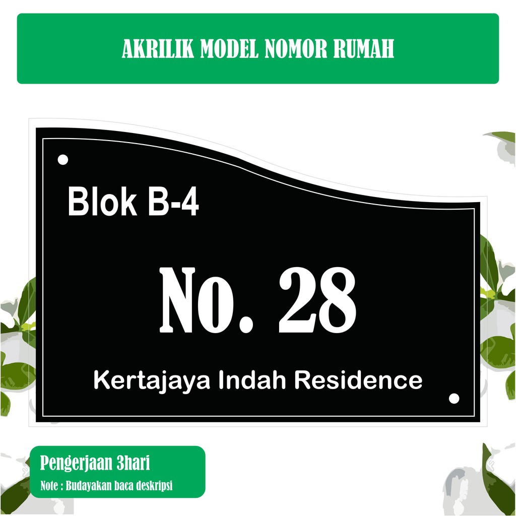 

Nomor Rumah Acrylic/Akrilik Timbul 2mm+pelindung transparant