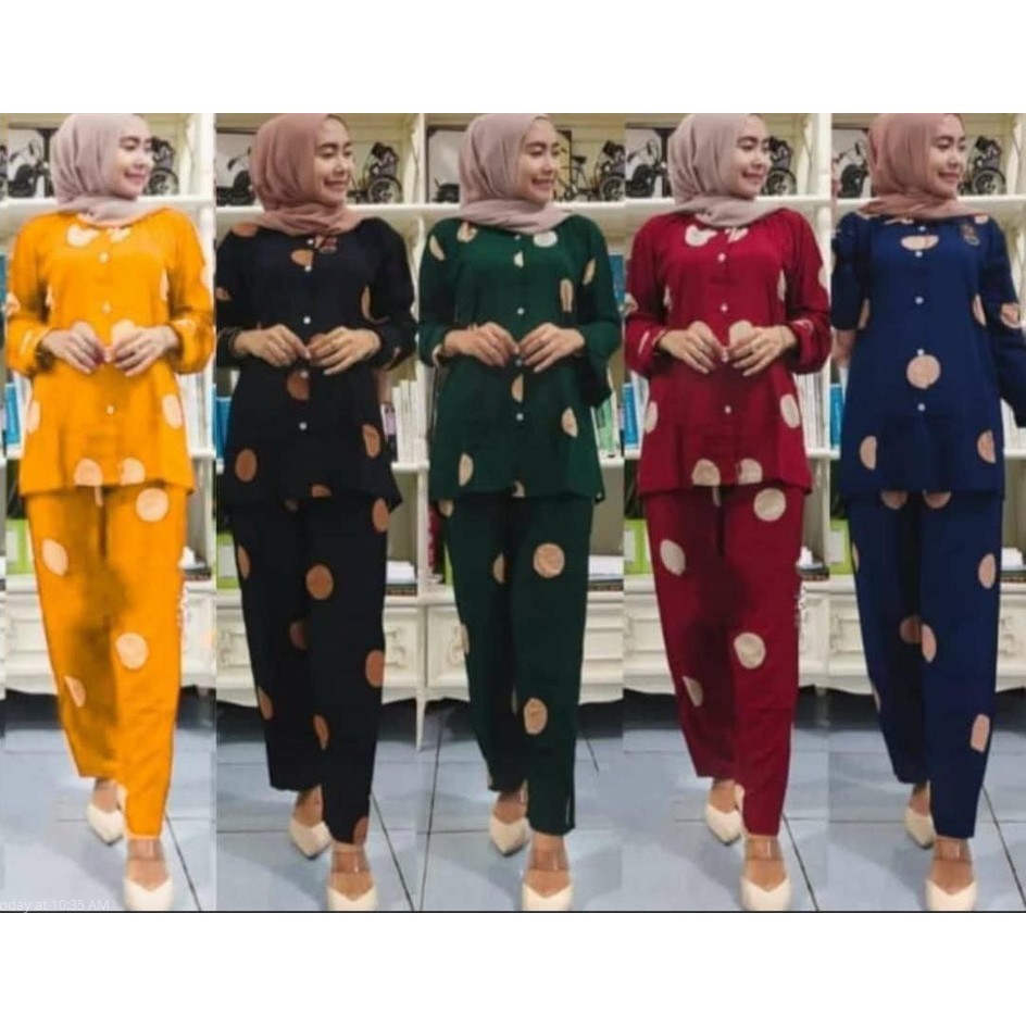 Bunga Matahari One Set Wanita Rayon Premium Setelan Wanita Lengan Panjang Set Celana Kekinian LD 110 cm