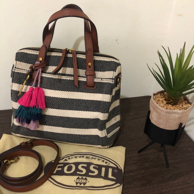 Tas FOSSIL rachel satchel black stripe  Preloved