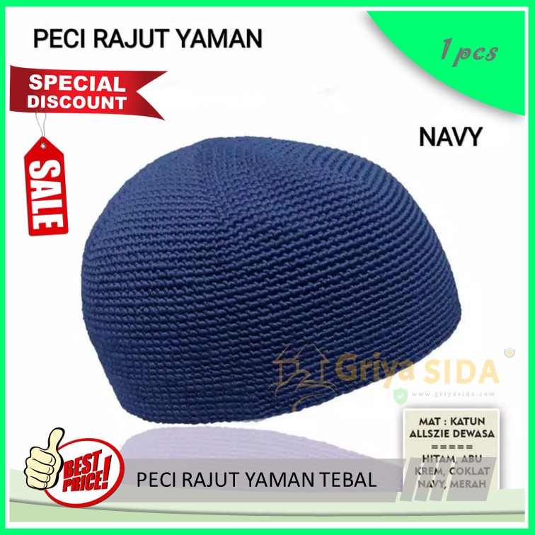 Peci rajut yaman tebal polos peci hadramaut super premium oleh2 haji asli peci rajut tebal PROMO!