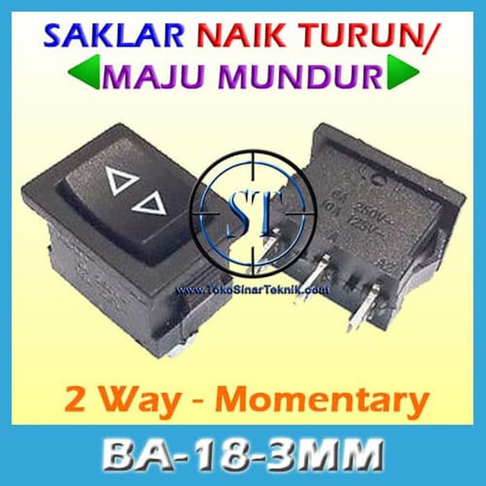 BA-18-3MM Rocker Switch Maju Mundur Naik Turun Jendela Pintu Mobil Mainan Anak