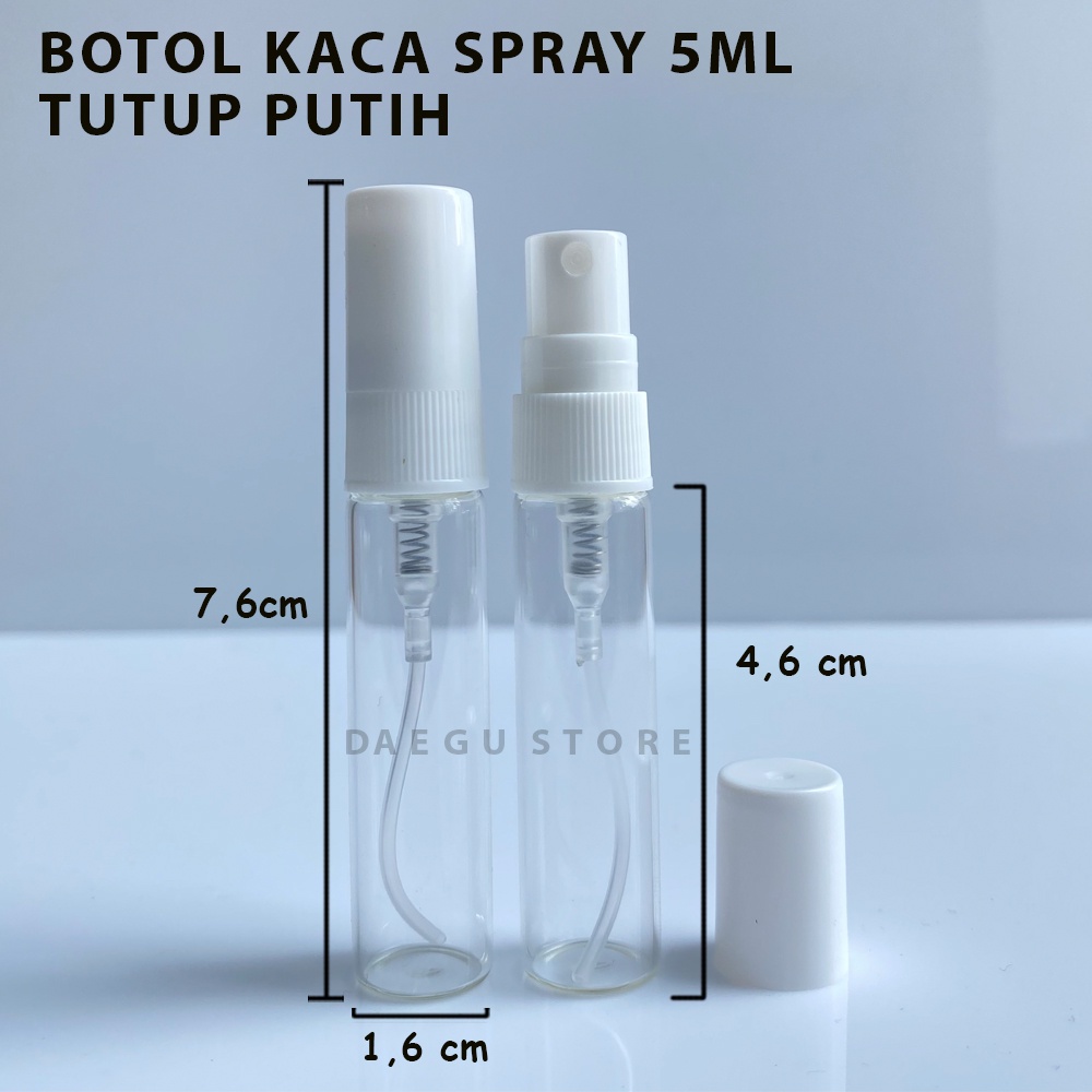 Botol Spray Kaca 5ml Parfum Refill Vial Travel Size Tutup Putih