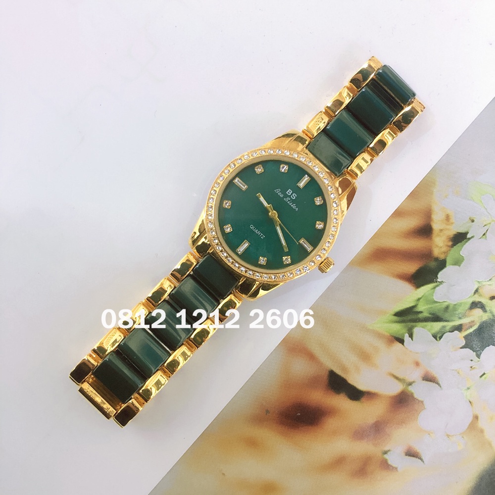 Jam tangan wanita branded BS MELYS batu permata wajah hijau elegan terbaik