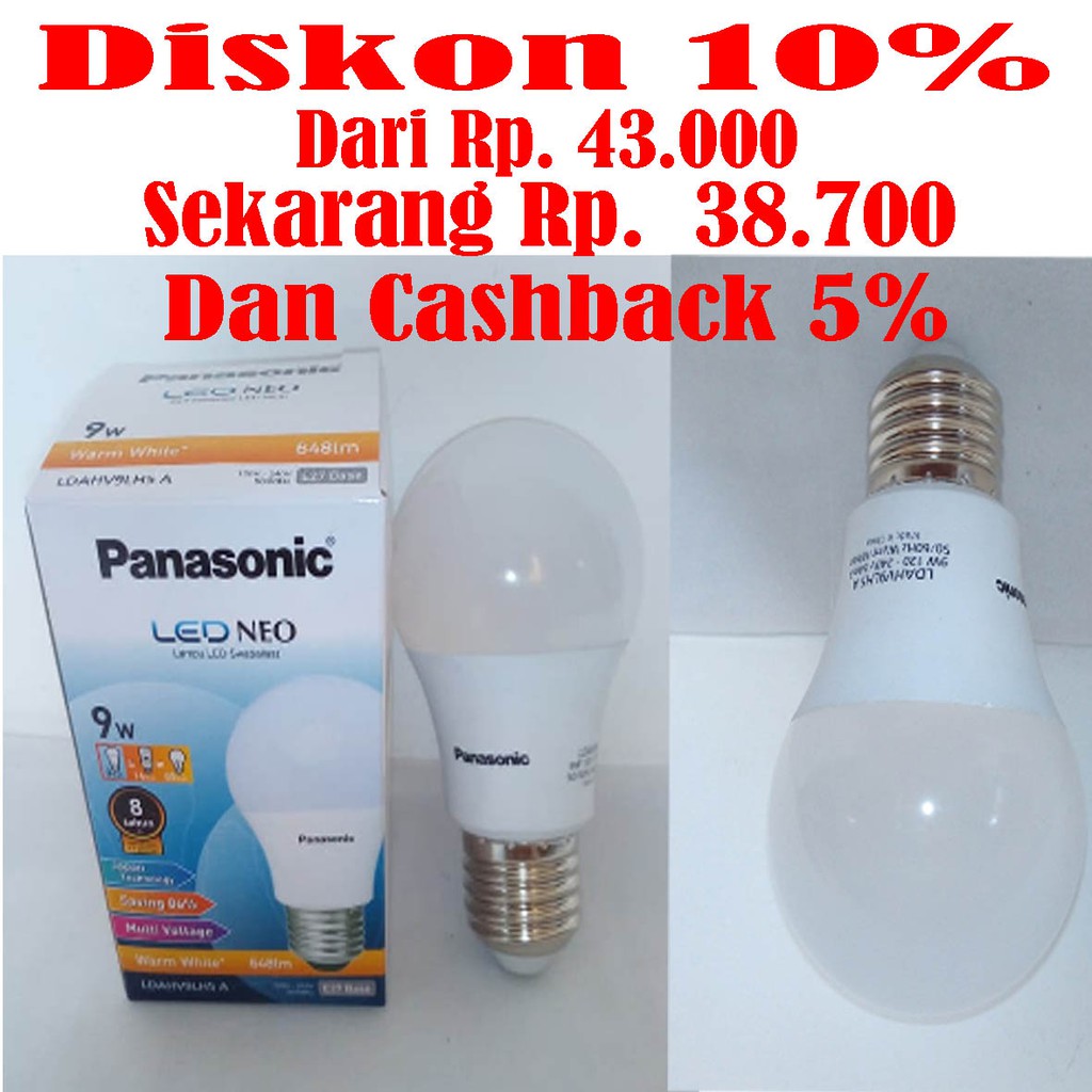 Lampu Panasonic LED Bohlam NEO 9 W Watt 9W 9Watt Kuning Warm White