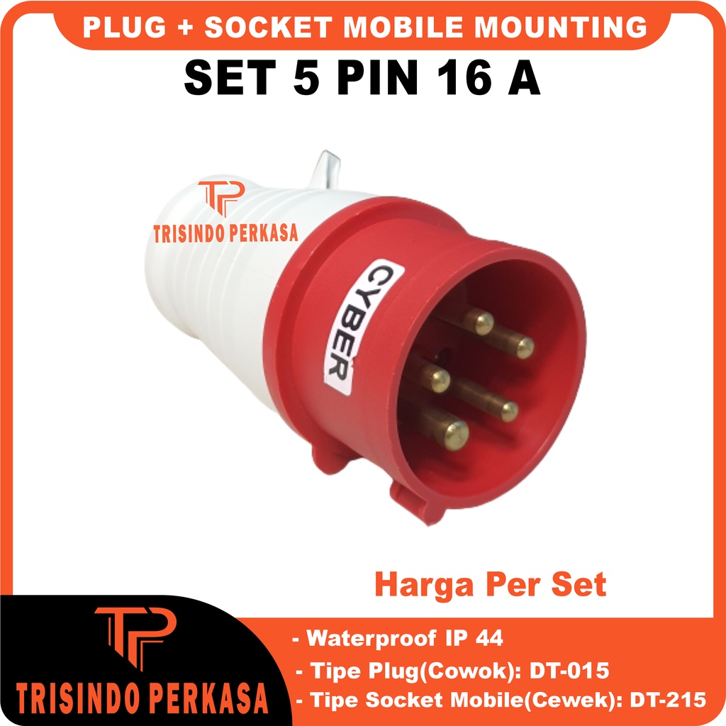 Plug Steker Socket industri / Industry Mobile Mounting 5 Pin 5P 16A (015+215) IP44 5 Kaki 5Kaki 16 Ampere