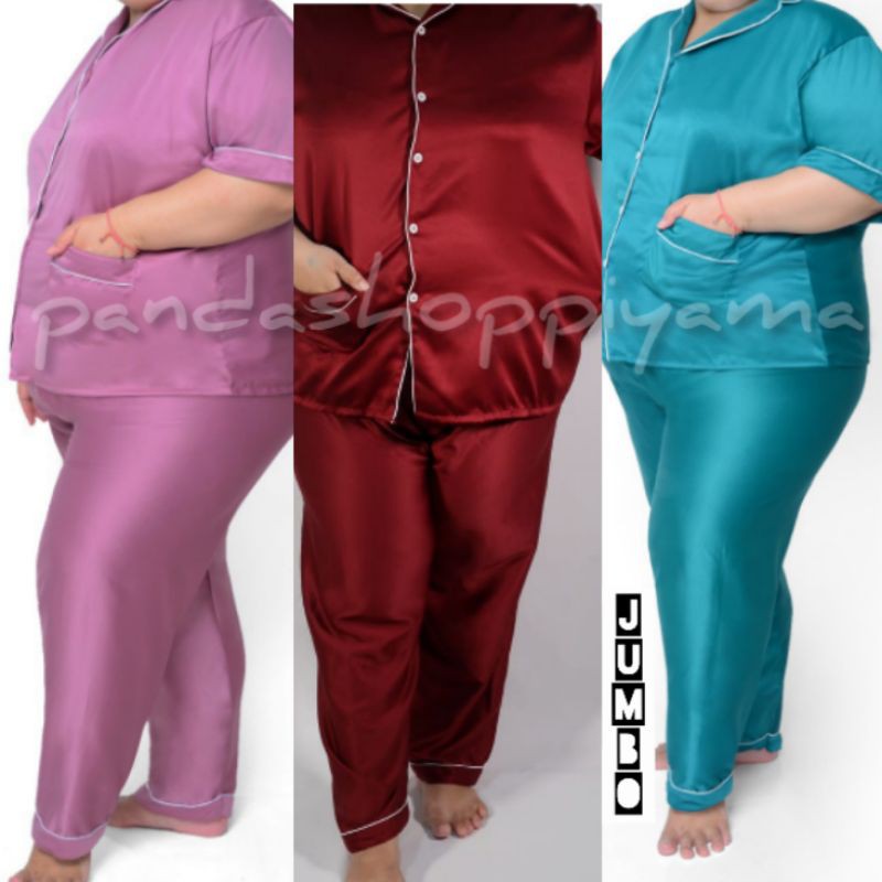piyama jumbo LD150 satin polos / baju tidur setelan celana panjang big size / piama pajamas SET