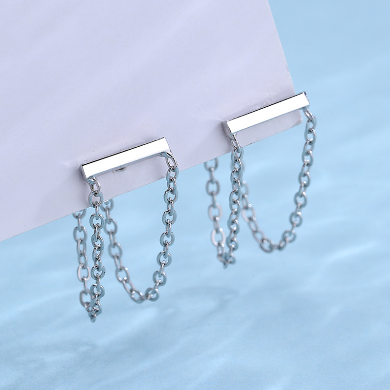 Anting Rantai Geometris Model Gantung Belakang Untuk Wanita