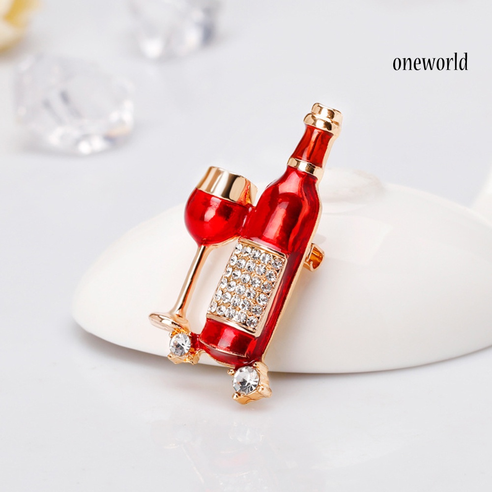 OW@ Women Wine Bottle Cup Shape Rhinestone Inlaid Brooch Pin Denim Jacket Badge