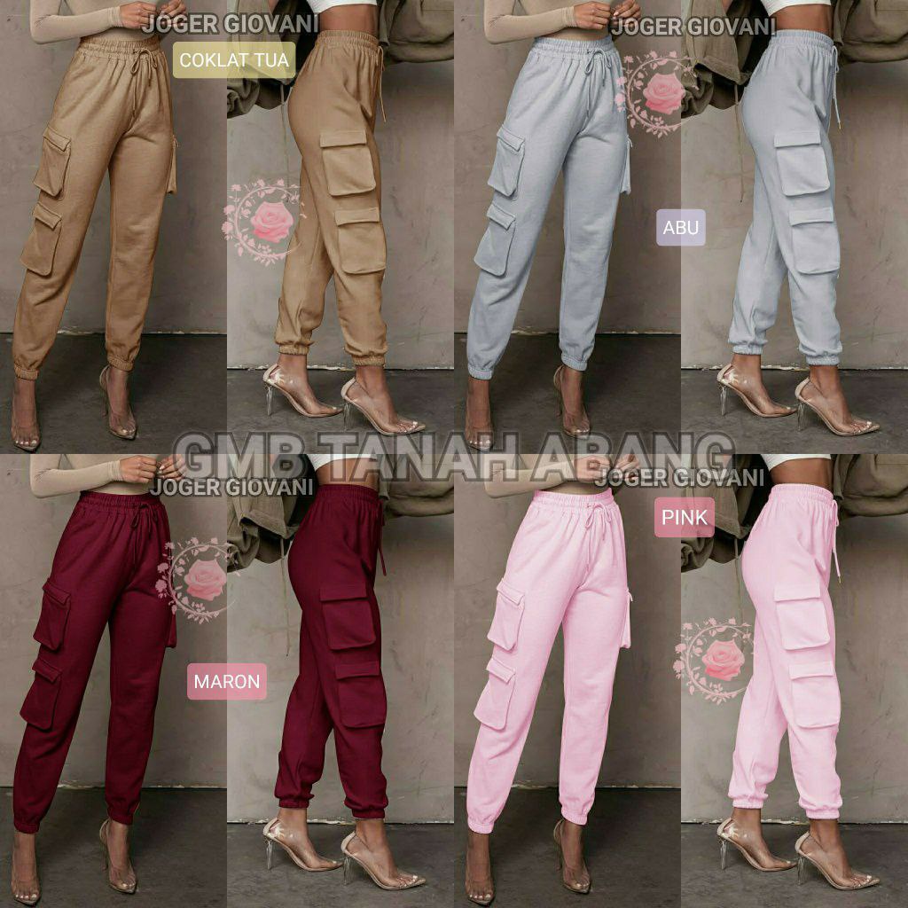 JOGGER WANITA GEOVANI FASHION / KANTONG POKET KIRI KANAN / BAHAN TEBAL / CELANA PANJANG CEWE