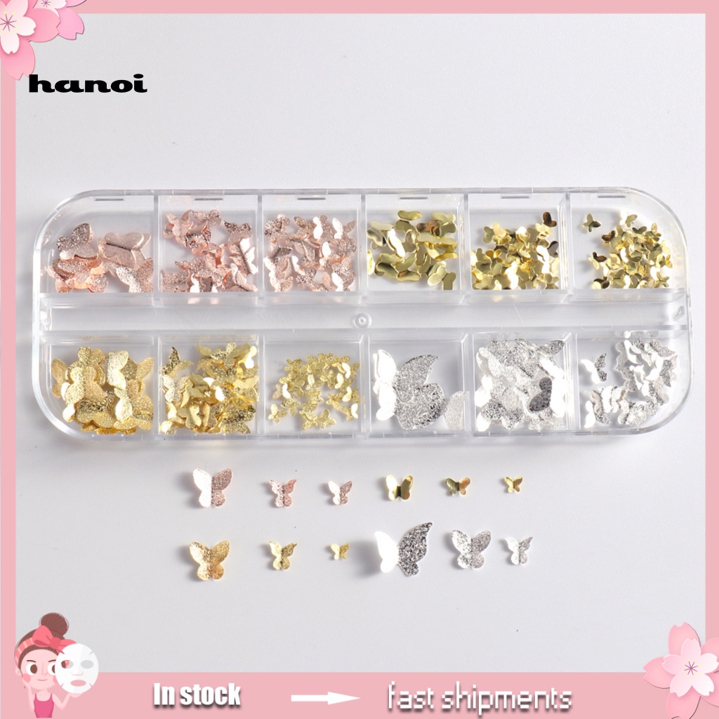 1 Kotak Charms 12 Grids Sparkling Butterfly Shape Untuk Dekorasi Kuku