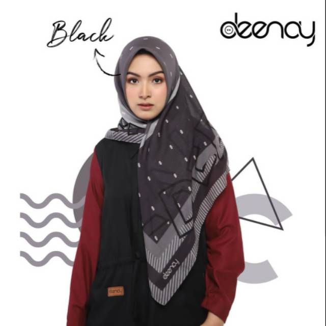 KERUDUNG JILBAB SEGIEMPAT DEENAY VOAL PRINTED SCARF - MONOGRAM SERIES BLACK