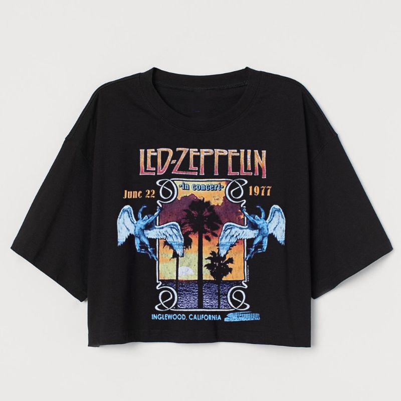 CROP TEE VINTAGE LED ZEPPELIN | KAOS CROP TOP BAND OVERSIZE H&M HITAM WANITA | BLACK CROPTEE WOMAN
