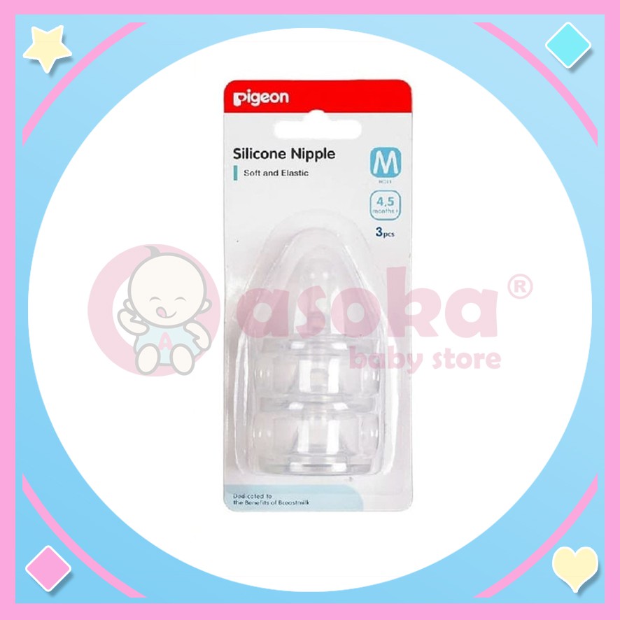 Pigeon Silicone Slim Neck Nipple Triple Pack isi 3 ukuran M ASOKA