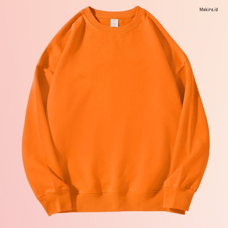 Jaket Sweater Crewneck Anak Kecil Tanggung Laki Laki Perempuan Model Polos Basic Warna Orange Umur 1
